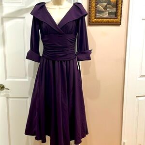 Eliza J Fit Flare 50's Style Cocktail Dress Retro Style Portrait Collar Size 10.